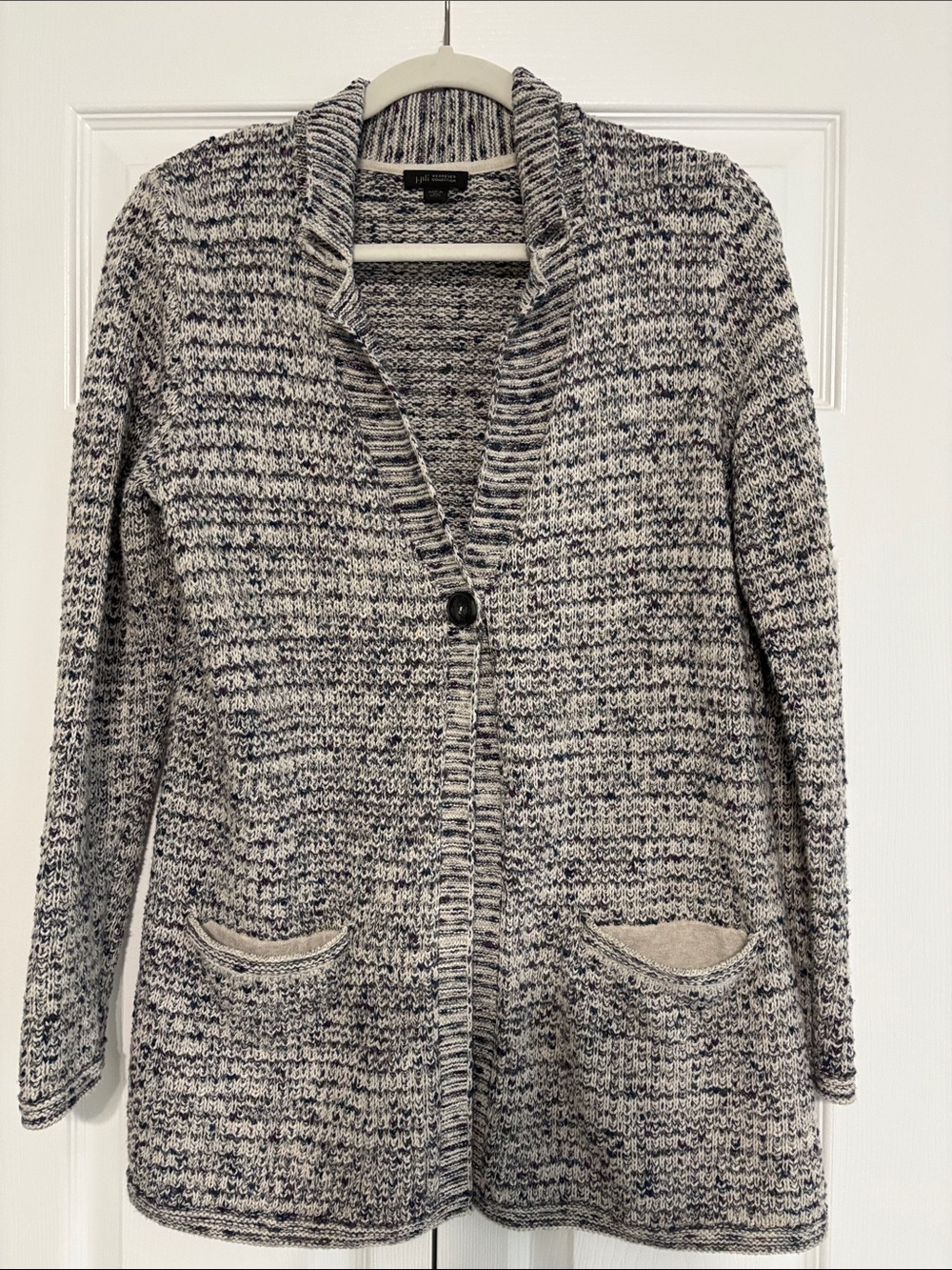 J. Jill Marled Navy and White Shawl-Collar Cardigan
